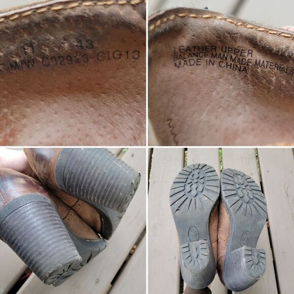 Born Sorla Brown Leather Chunky Heel Slip-on Western Cowgirl Boho Brogue Booties - Picture 7 of 7